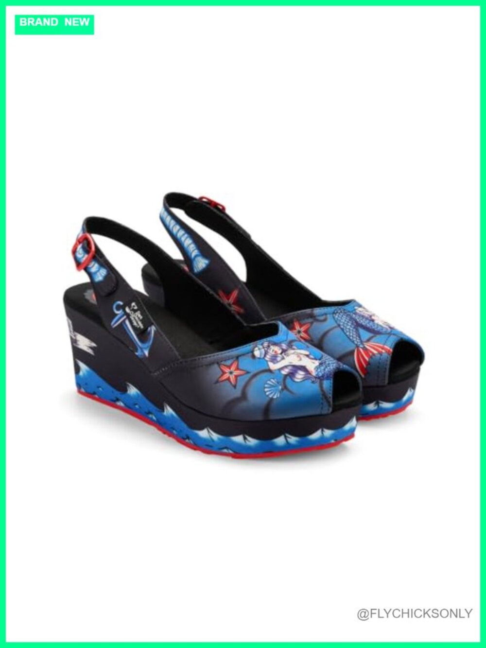 Women's Peep Toe Wedge Sandals Nautical Tattoo Canvas Slingback Platform